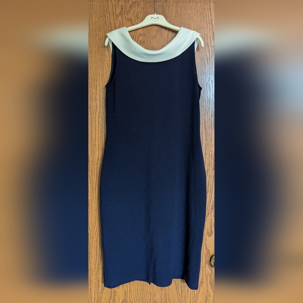 St. John Navy Sheath Midi Dress Sleeveless Bateau